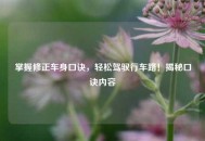 掌握修正车身口诀，轻松驾驭行车路！揭秘口诀内容