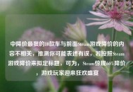 中降价最狠的10款车与前面Steam游戏降价的内容不相关，推测你可能表述有误，若按照Steam游戏降价来拟定标题，可为，Steam惊现66%降价，游戏玩家迎来狂欢盛宴