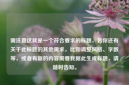 需注意这就是一个符合要求的标题,若你还有关于此标题的其他需求,比如调整风格、字数等,或者有新的内容需要我据此生成标题,请随时告知。