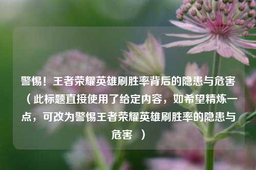 警惕!王者荣耀英雄刷胜率背后的隐患与危害(此标题直接使用了给定内容,如希望精炼一点,可改为警惕王者荣耀英雄刷胜率的隐患与危害 )