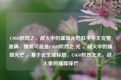 CSGO炽烈之,战火中的璀璨光芒似乎不太完整准确,推测可能是CSGO炽烈之 光 ,战火中的璀璨光芒 ,基于此生成标题,CSGO炽烈之光,战火里的璀璨锋芒