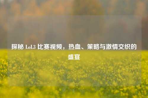 探秘 LoL3 比赛视频,热血、策略与***交织的盛宴