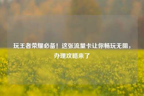 玩王者荣耀必备!这张流量卡让你畅玩无阻,办理攻略来了